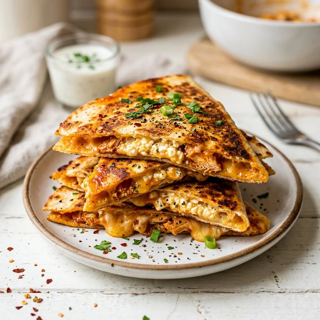 Buffalo Cottage Cheese Quesadilla Triangles