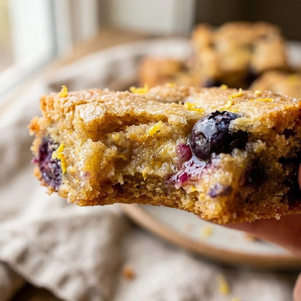 Chewy lemon blueberry blondies with fresh blueberries and lemon zest.