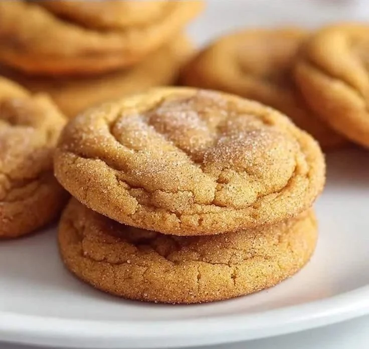 Chewy pumpkin cookies on a decorative plate with fall leaves