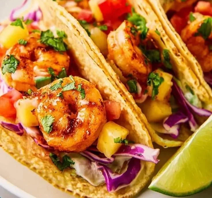 Chipotle Honey Shrimp Tacos with fresh ingredients and vibrant colors