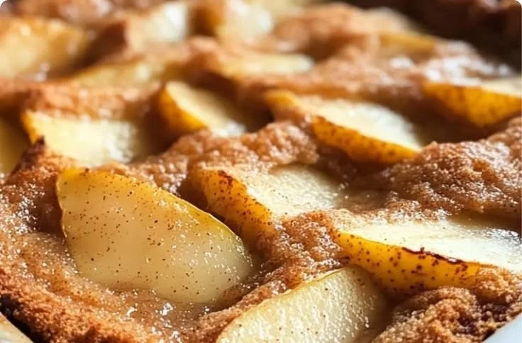 Delicious baked cinnamon pear dessert served in a rustic dish