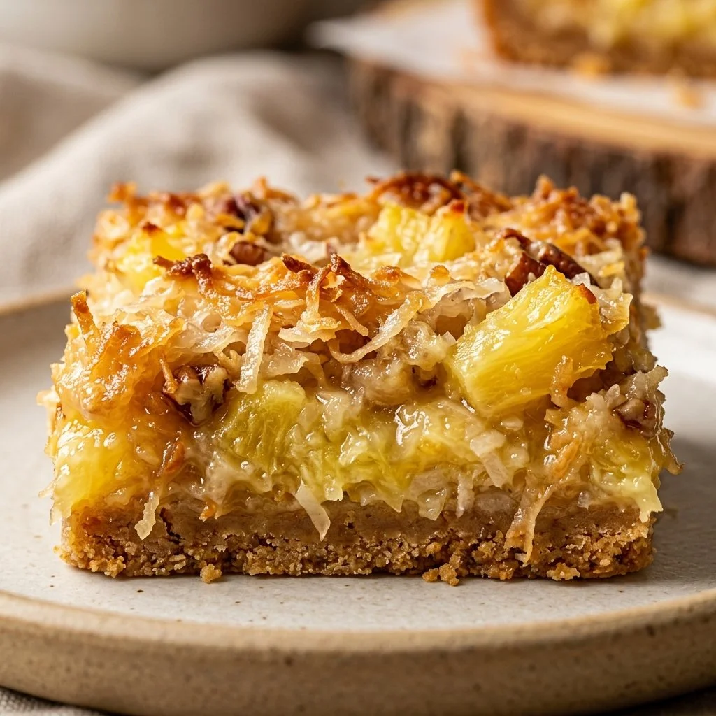 Delicious Coconut Pineapple Dream Bars with a tropical flavor