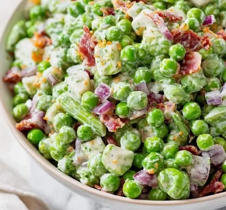 Delicious Cold Pea Salad with fresh ingredients and vibrant colors