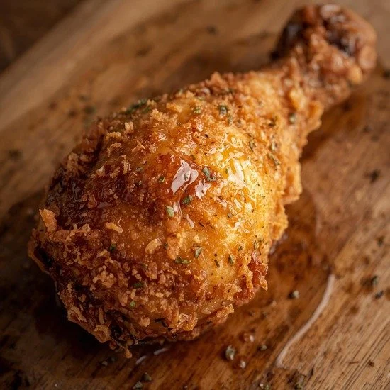 Crispy fried chicken legs served on a plate with dipping sauce.