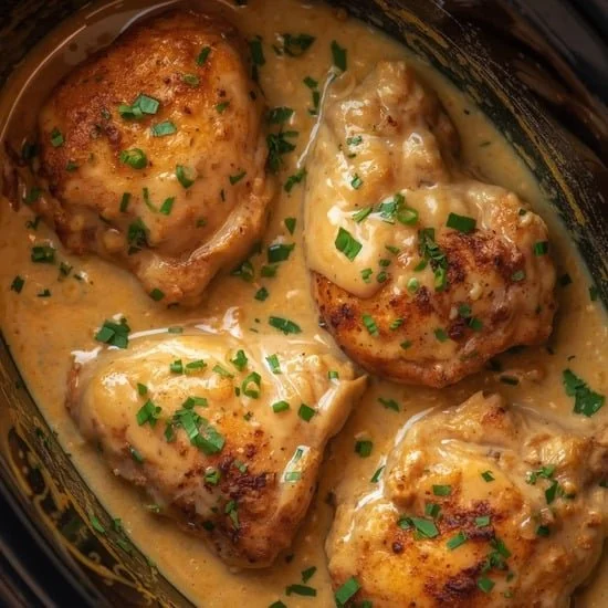 Crockpot Creamy Garlic Chicken Thighs