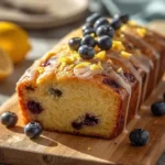 Delicious easy blueberry lemon loaf cake fresh out of the oven