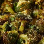 Garlic Parmesan Broccoli roasted to perfection with golden edges.
