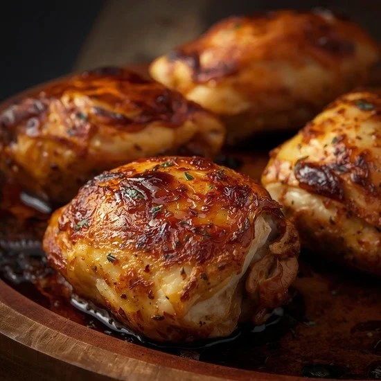 Golden oven-baked chicken thighs ready to serve