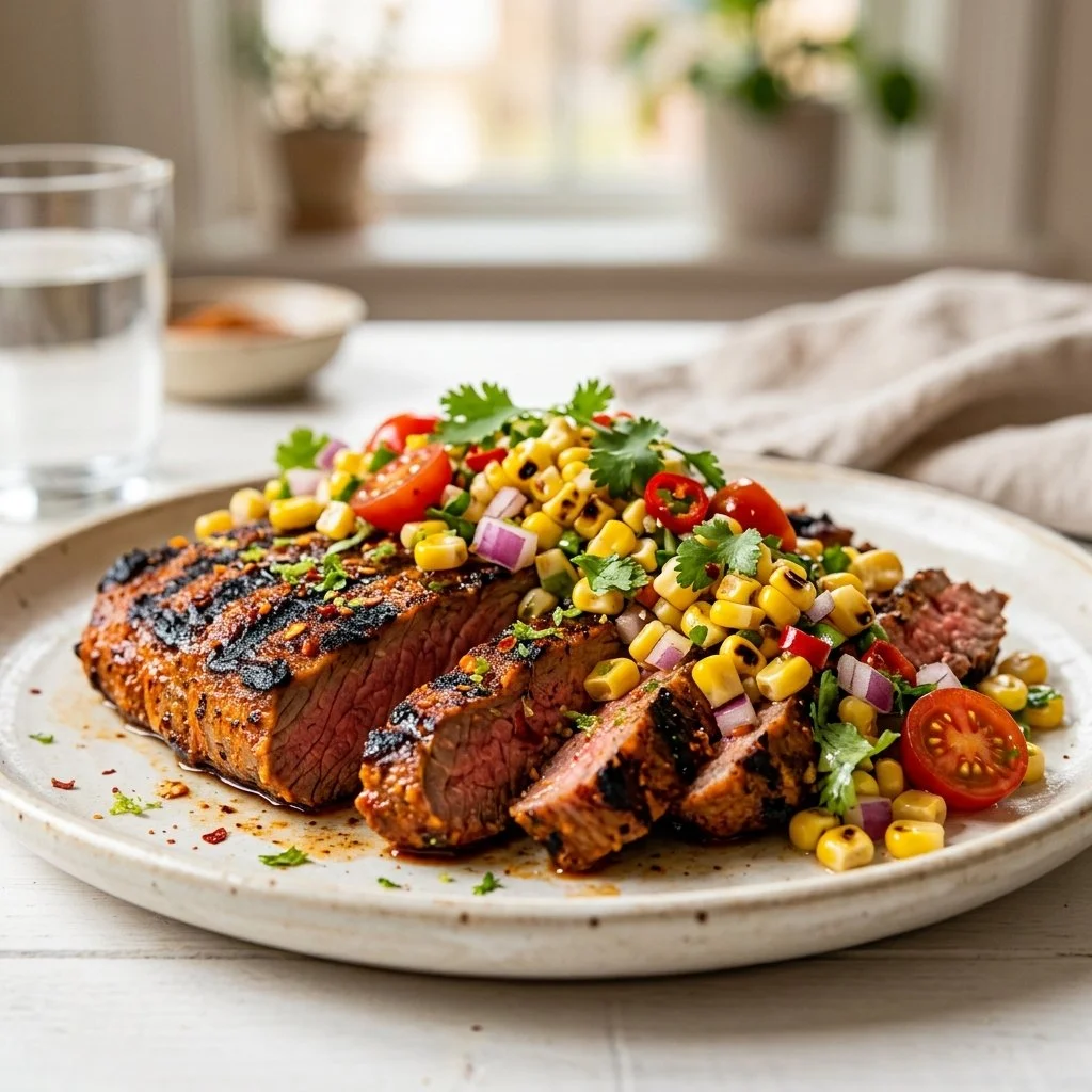 Grilled Tajin Flank Steak with Corn Salsa