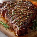 A bowl of homemade steak marinade with fresh herbs and spices