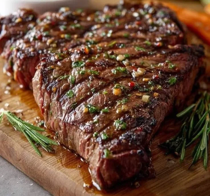 A bowl of homemade steak marinade with fresh herbs and spices