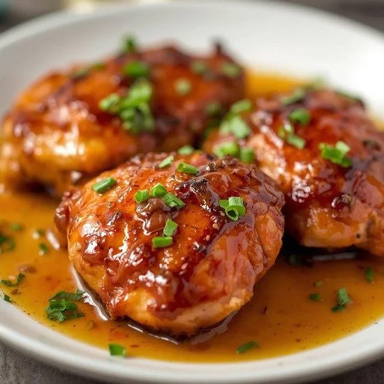 Honey Garlic Boneless Chicken Thighs garnished and ready to serve