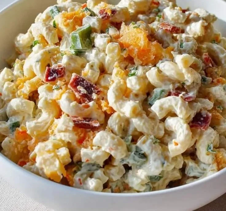 Delicious Jalapeño Popper Macaroni Salad served in a bowl