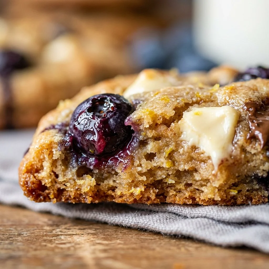 Lemon blueberry cookies with white chocolate on a baking tray