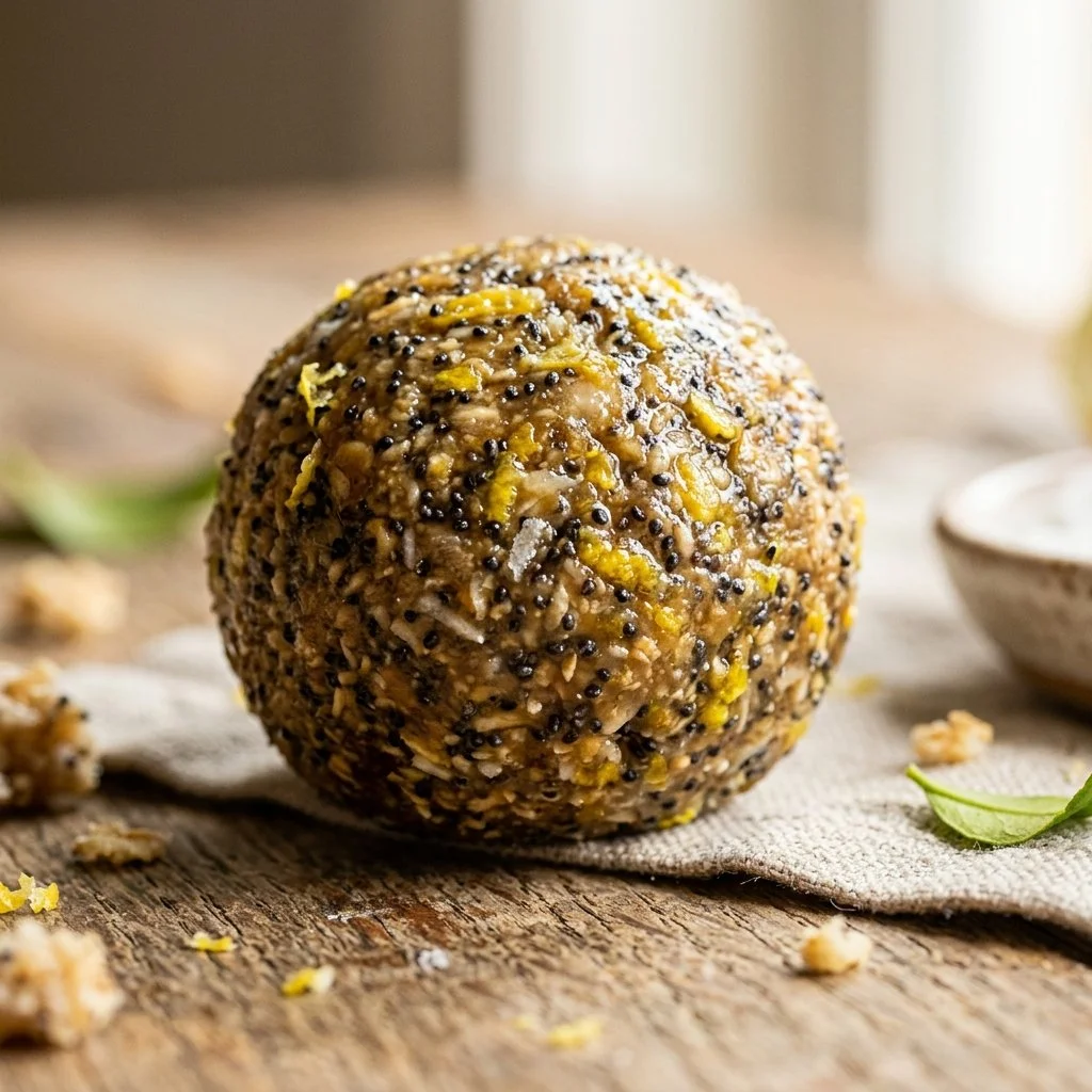 Lemon Poppy Seed Energy Balls recipe with healthy ingredients