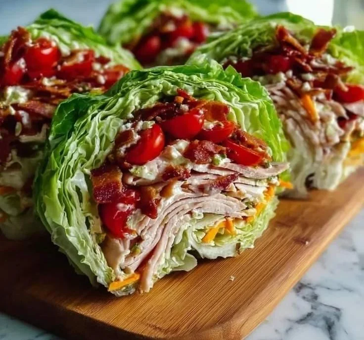 Lettuce-Wrapped Turkey Club made with fresh ingredients and turkey slices.