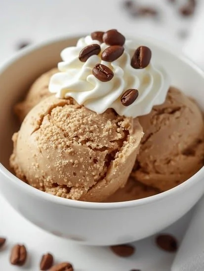 Low calorie iced coffee ice cream served in a bowl