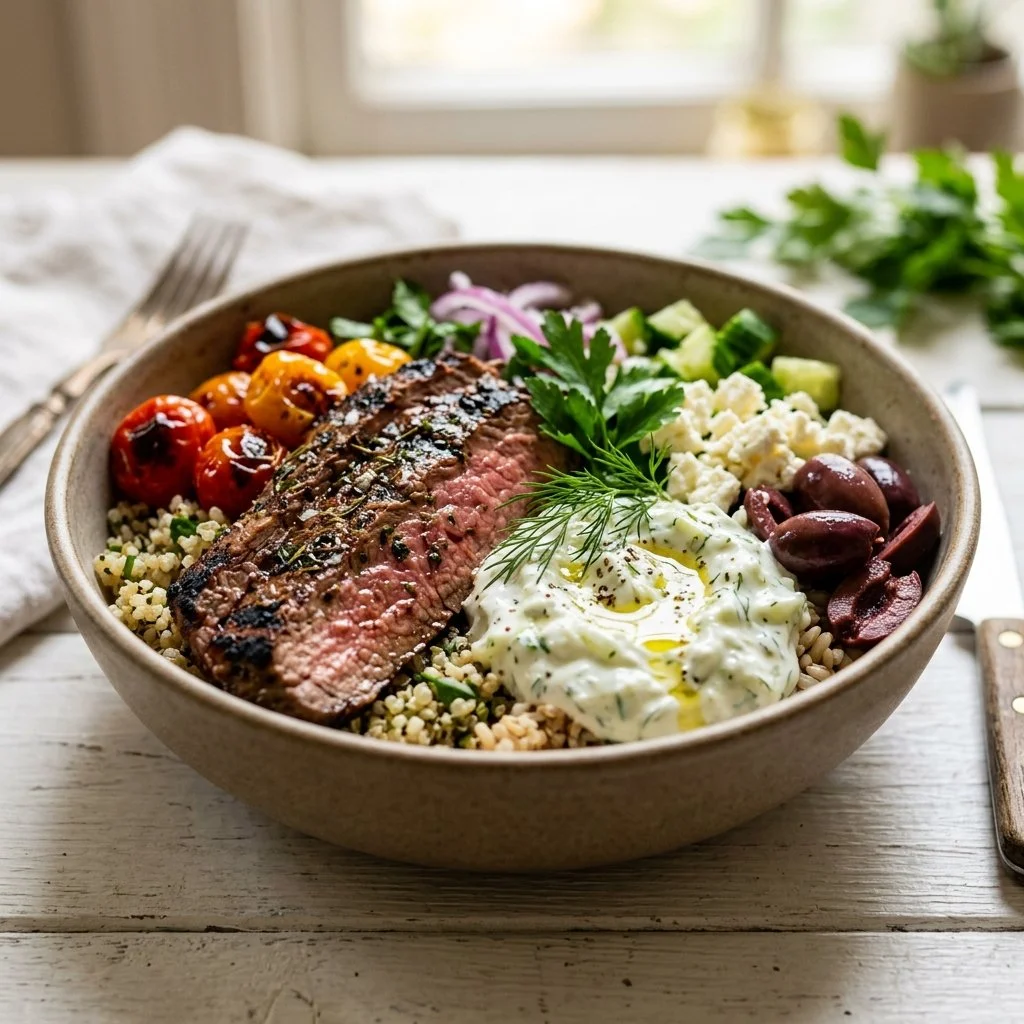 Mediterranean Steak Bowl with Tzatziki Sauce
