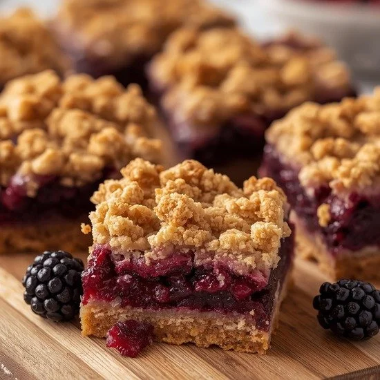 Delicious homemade mulberry crumb bars on a plate, ready to enjoy.