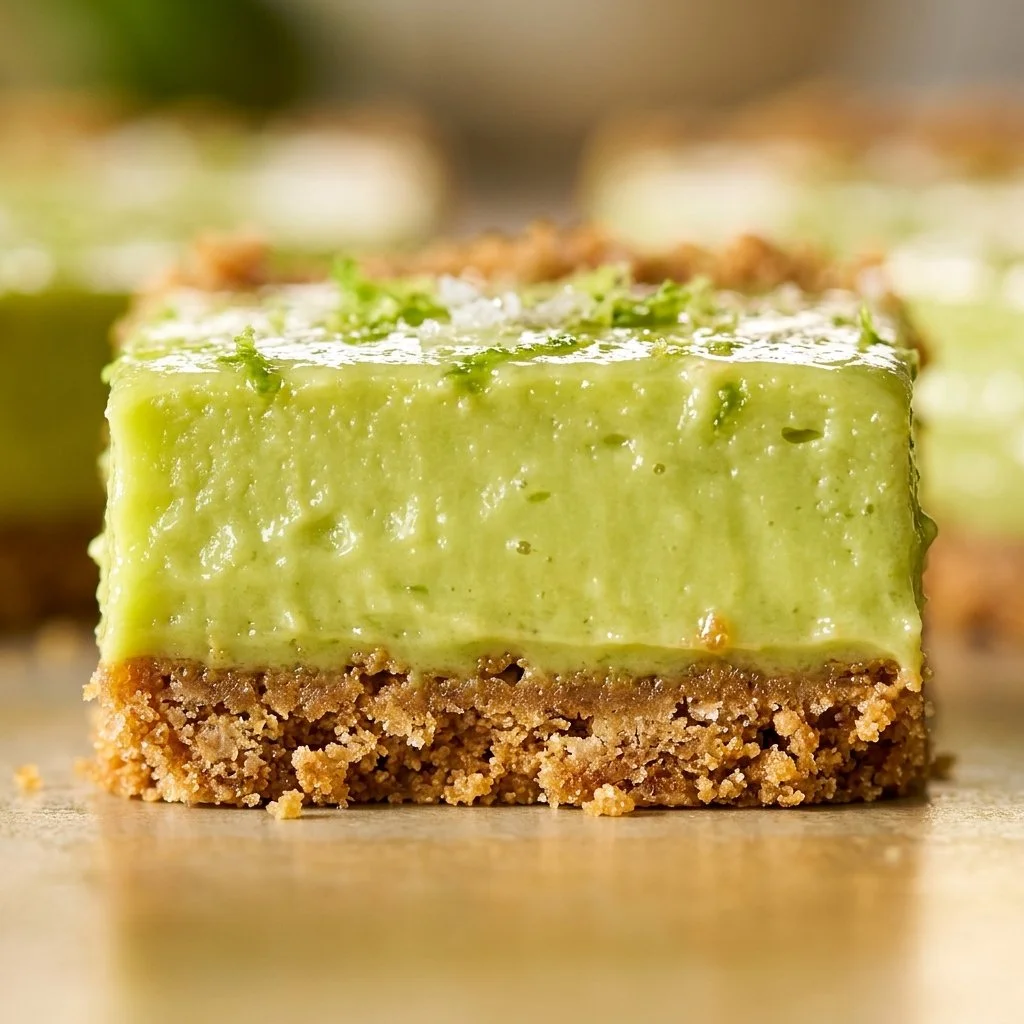 Delicious no-bake key lime pie bars served on a plate with lime slices