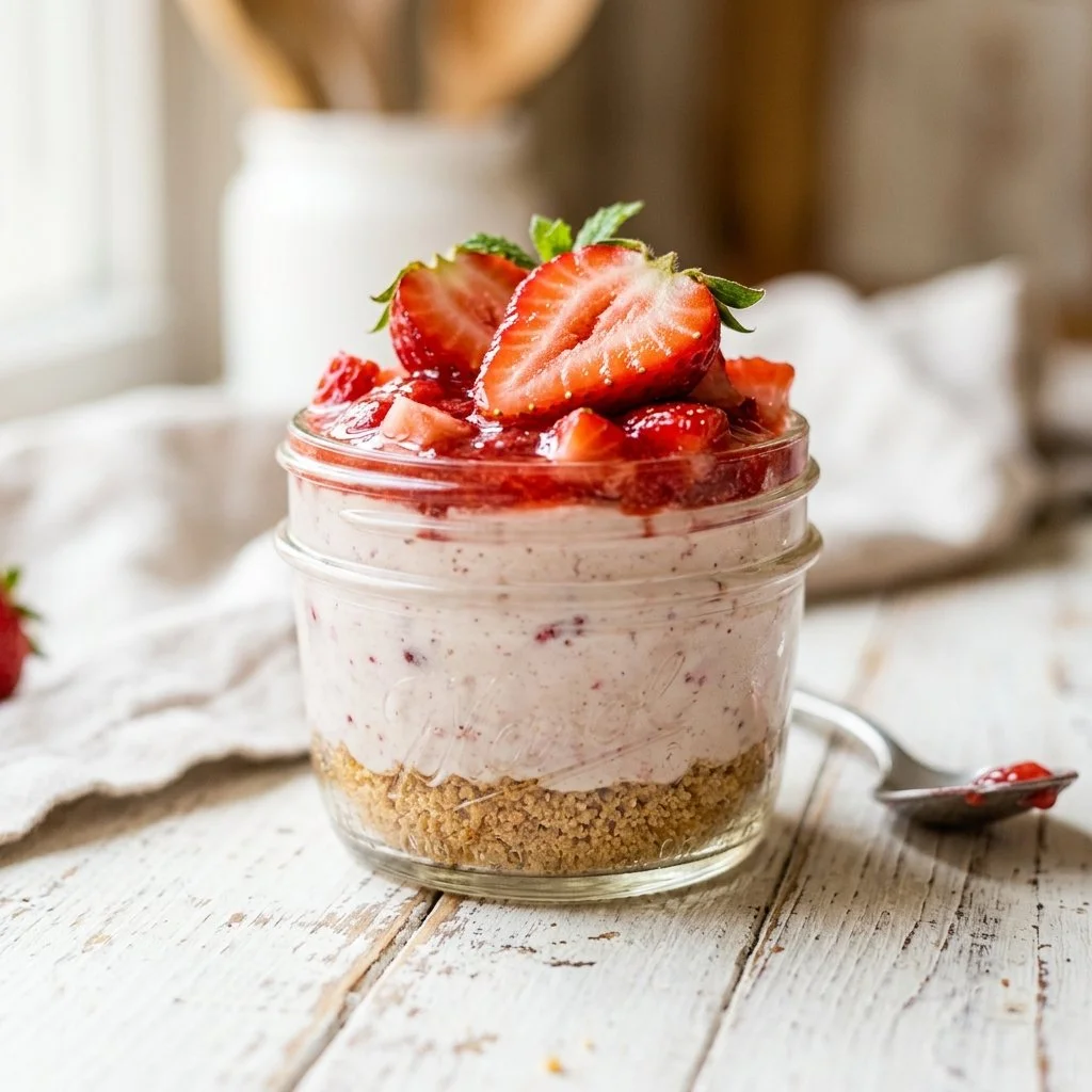 No-Bake Strawberry Cheesecake in Jars