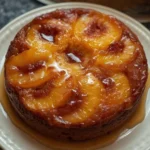 Old-Fashioned Peach Upside-Down Cake with juicy peaches.