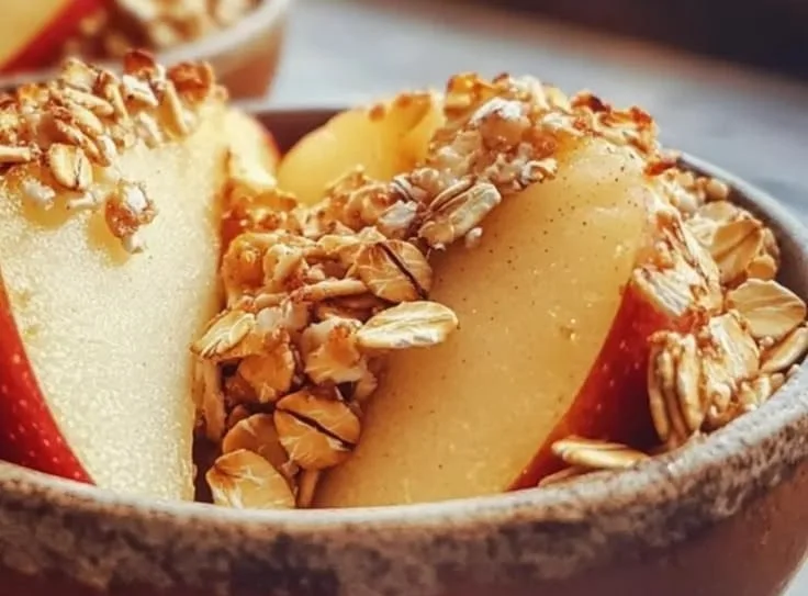 Oven-roasted oat apples served as a healthy snack option in a bowl.