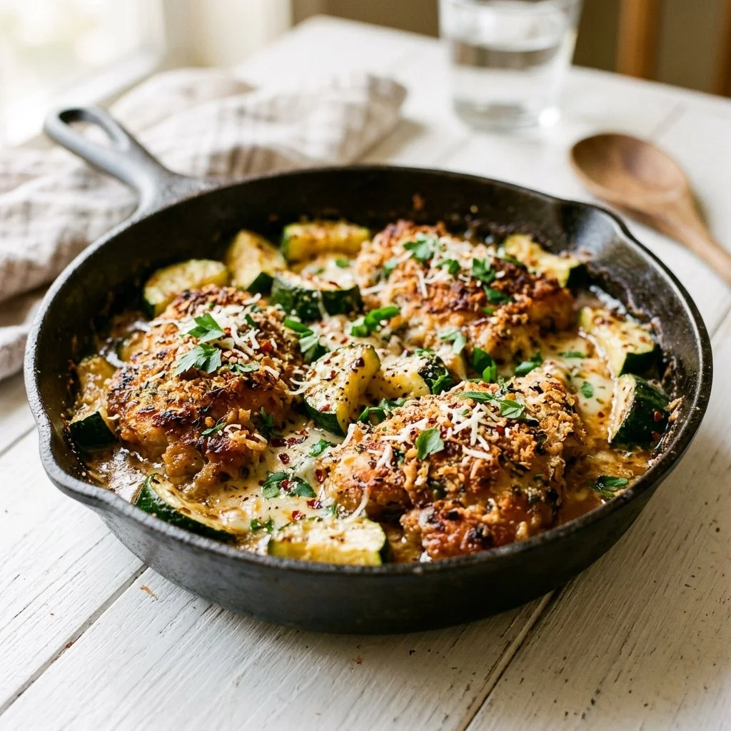 Parmesan-Crusted Zucchini Chicken Skillet