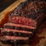 Perfectly seared smoked tri tip on a grill ready for serving