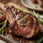 Rosemary garlic grilled lamb chops plated with fresh herbs
