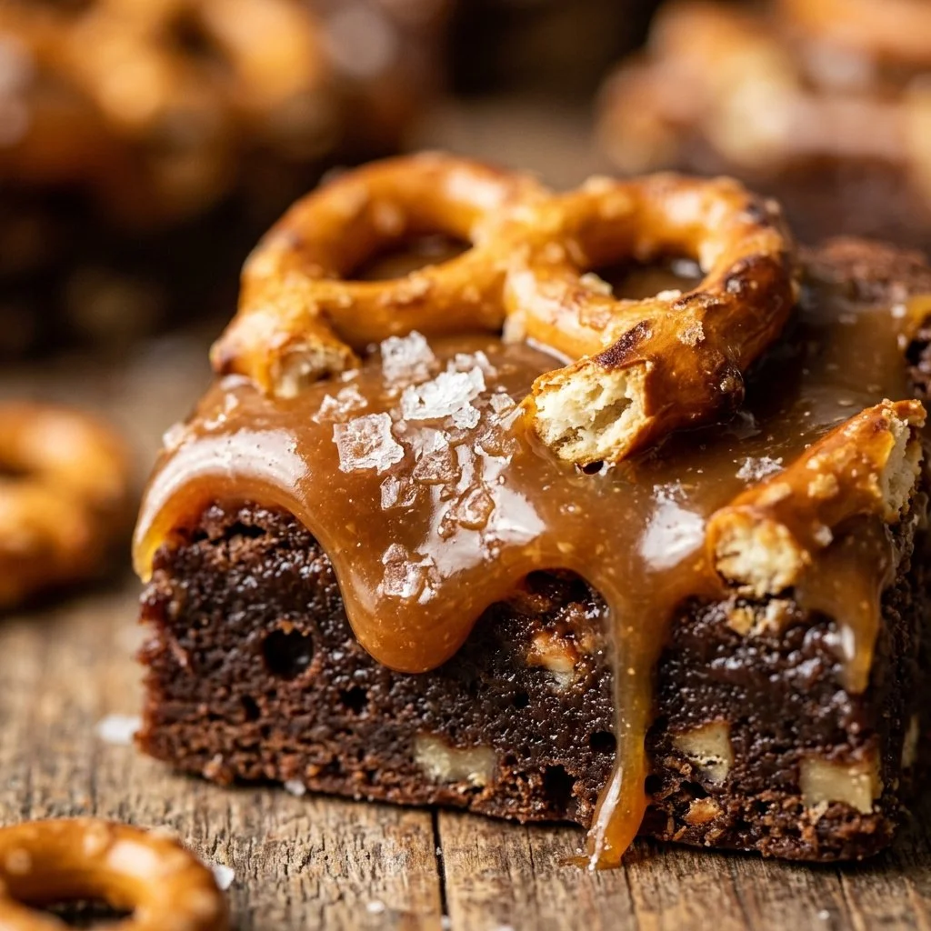 Delicious homemade Salted Caramel Pretzel Bars with drizzled caramel topping