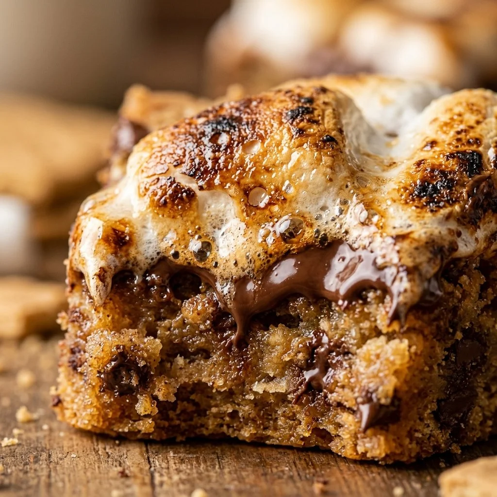 Delicious S'mores Blondies fresh from the oven with gooey marshmallows and chocolate.