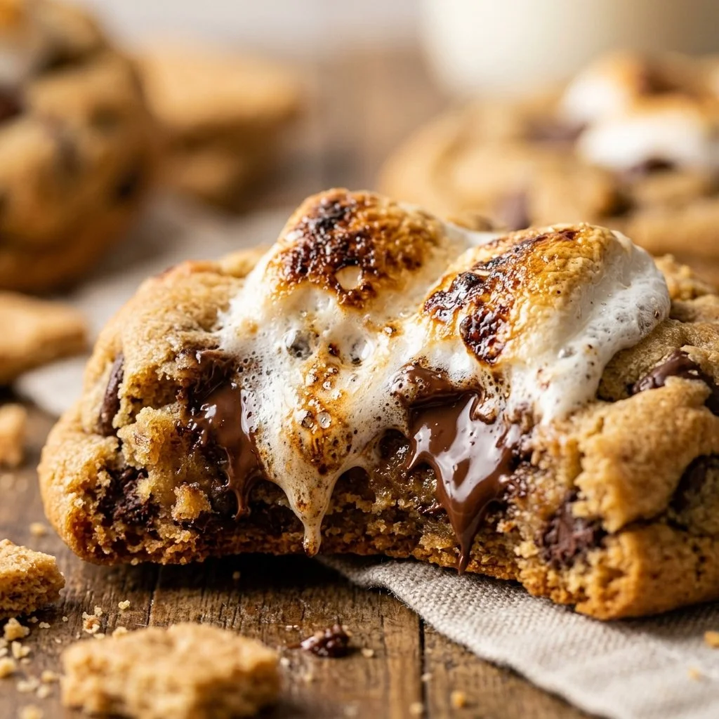 Delicious s'mores stuffed cookies with chocolate and marshmallows
