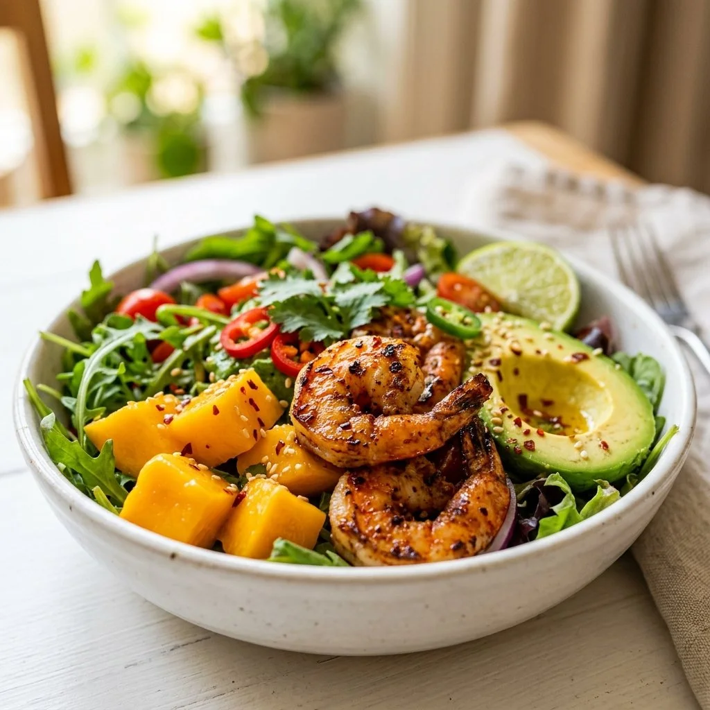 Spicy Shrimp Mango Avocado Salad Bowl