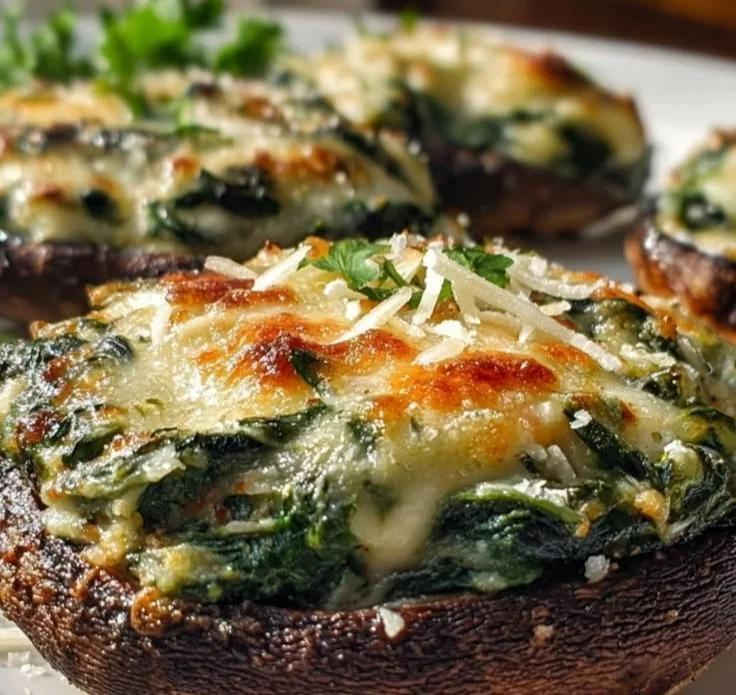 Delicious stuffed Portobello mushrooms topped with herbs and cheese