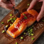 Sweet Soy Salmon Glaze on grilled salmon fillets