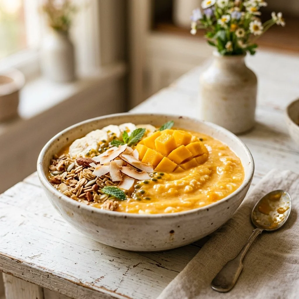 Tropical Mango Cottage Cheese Smoothie Bowl