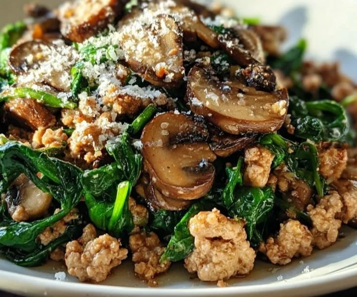 Turkey Spinach Mushroom Skillet