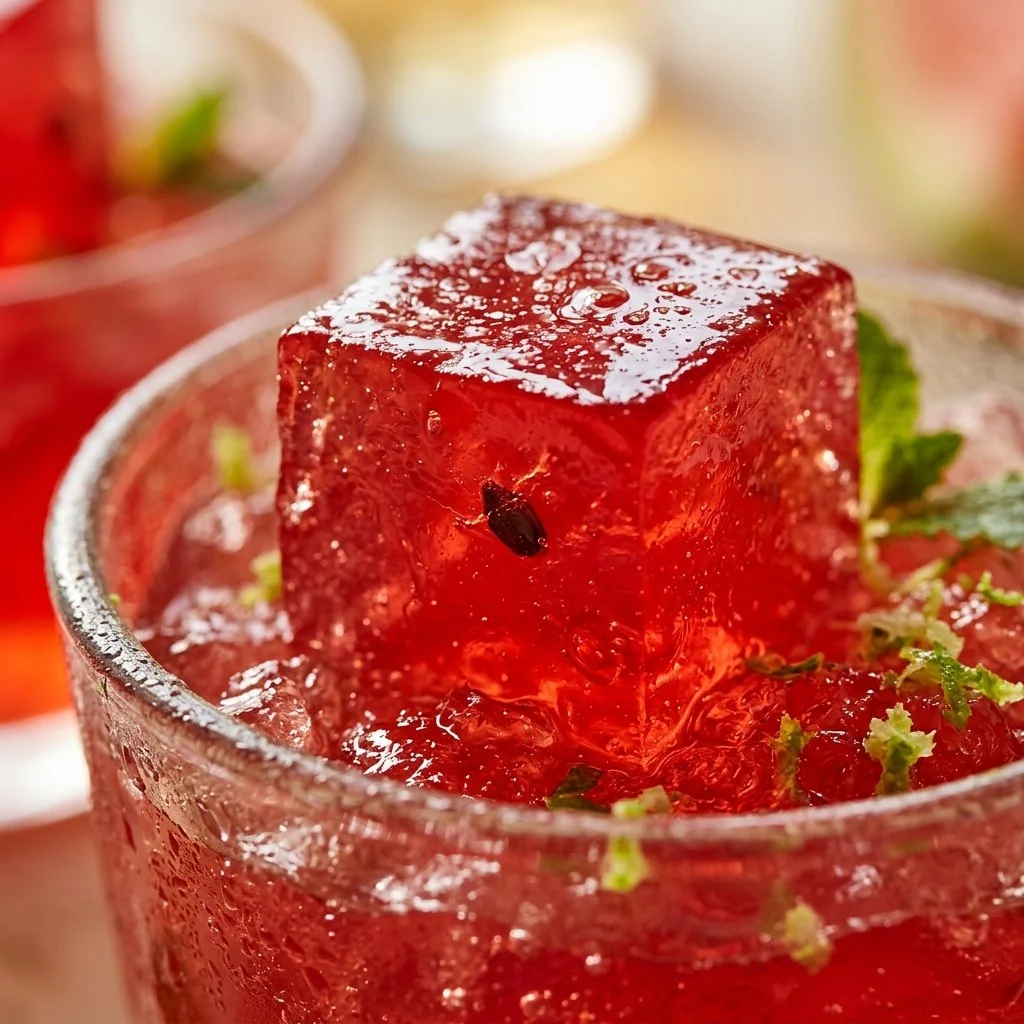 Colorful watermelon gelatin cups served on a table for a summer treat.