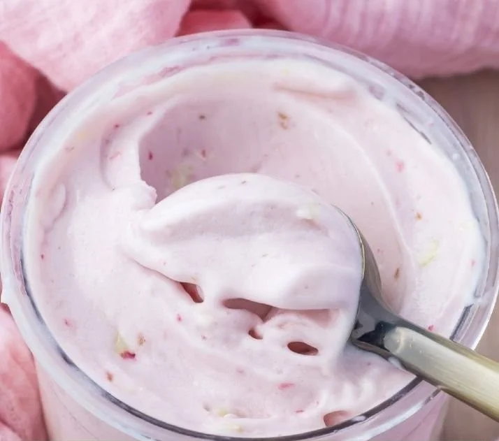 White Chocolate Raspberry Protein Ice Cream made in a Ninja Creami.