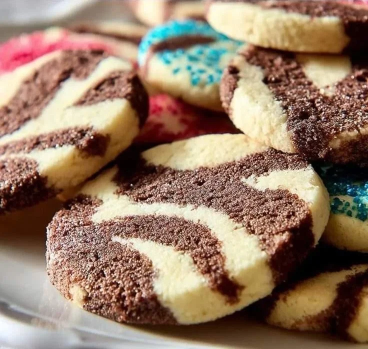 Delicious Zebra Cookies featuring chocolate and vanilla swirls.