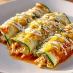 Delicious zucchini enchiladas served with toppings and fresh herbs