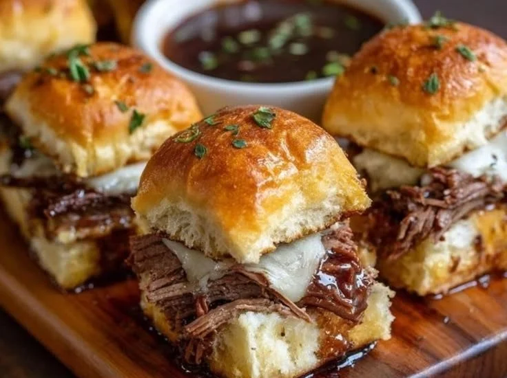 Delicious beef brisket slider sandwiches served on a platter.