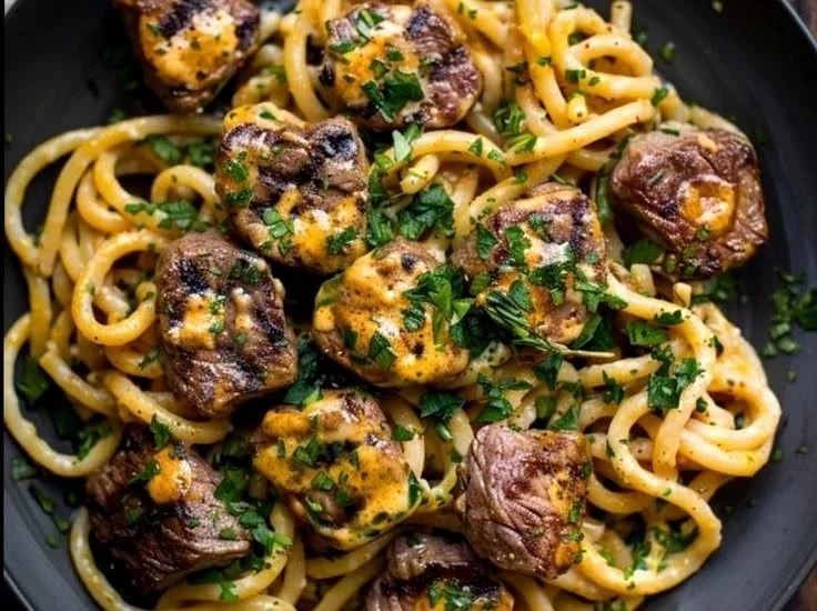 Delicious Beef Stroganoff served over pasta with creamy sauce and tender meat