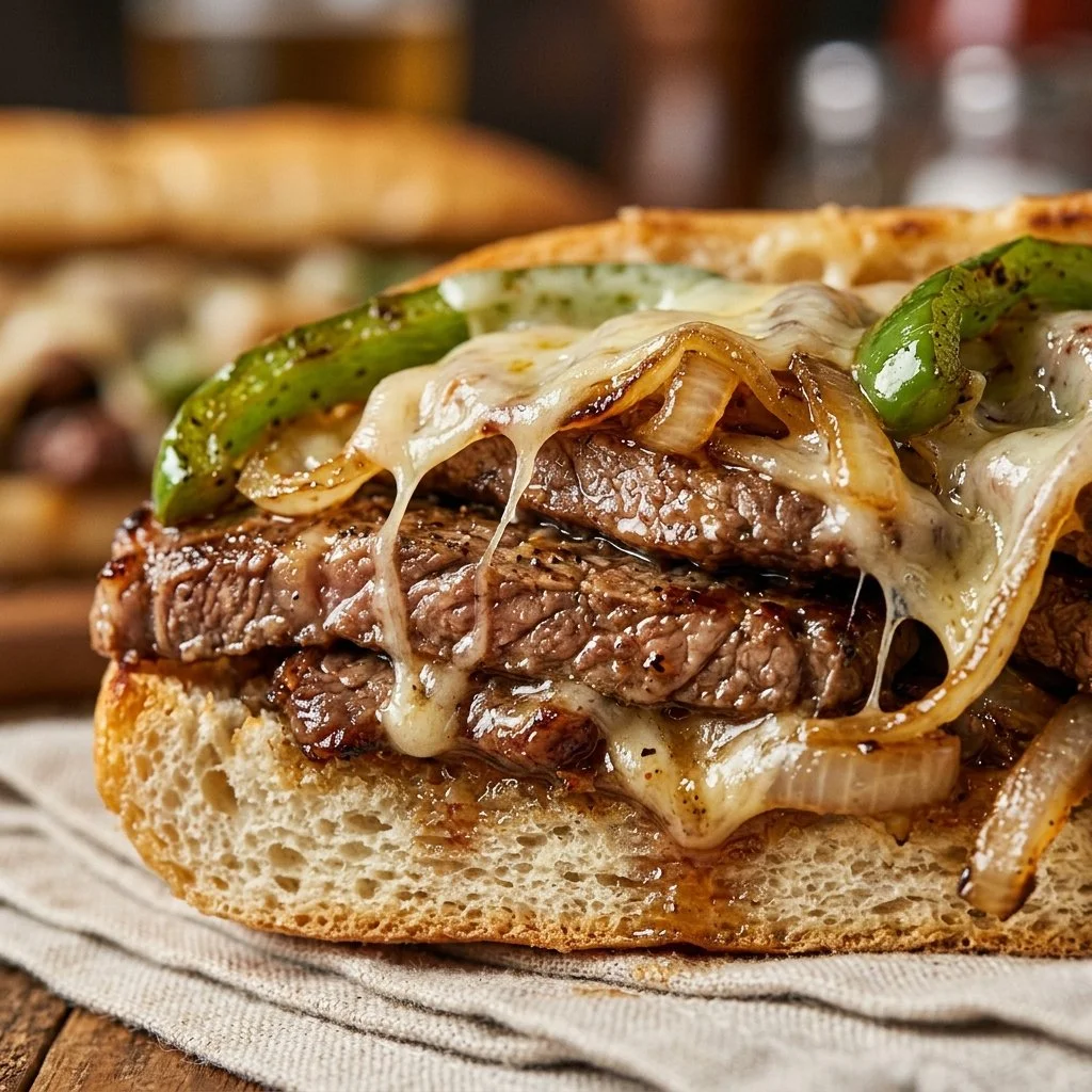 Delicious Blackstone Philly Cheesesteak with beef, cheese, and toppings