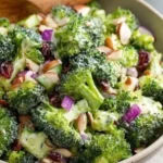 Healthy broccoli salad with almonds in a bowl