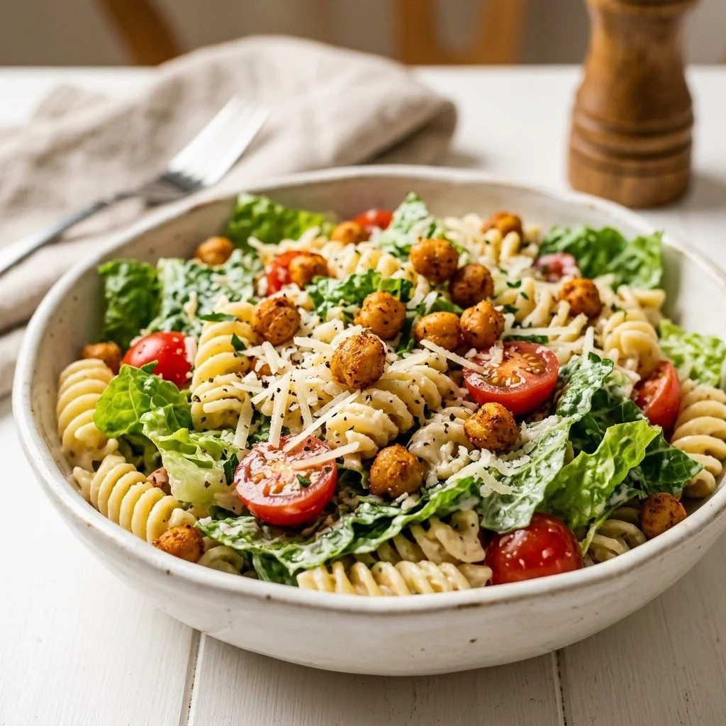Caesar Pasta Salad with Crispy Chickpeas
