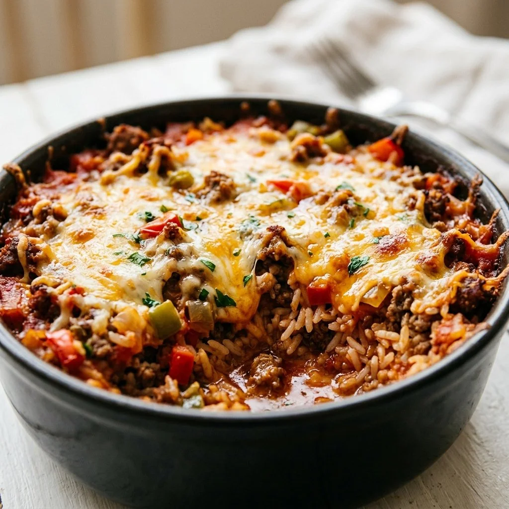 Cheesy Ground Beef and Rice Bake