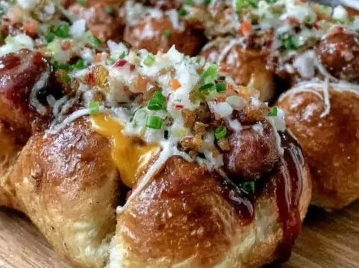 Cheesy hot dog pull-apart bread fresh out of the oven