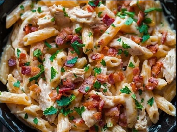 Delicious Chicken Bacon Pasta dish served in a bowl.
